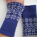 Flowers - hand knitted beaded blue Lithuanian woolen wrist warmers