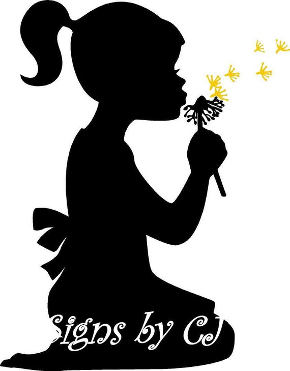 Vinyl Silhouette young girl blowing dandelion NEW