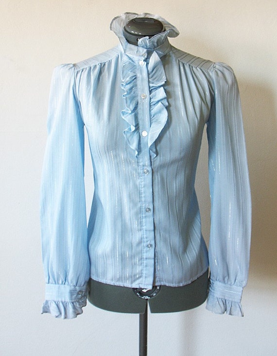 RESERVED vintage 70s baby blue tuxedo ruffled by RustBeltThreads