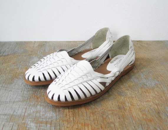 vintage 80s white woven huarache leather sandals size 7