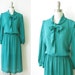 1980s dress / vintage 80s kelly green dress with ascot bow