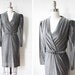 80s silver wrap dress / vintage 1980s semi sheer silver metallic dress