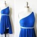 1970s dress / vintage one shoulder party dress / 70s blue disco dress