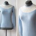 70s sweater / 1970s fair isle sweater / vintage baby blue pullover