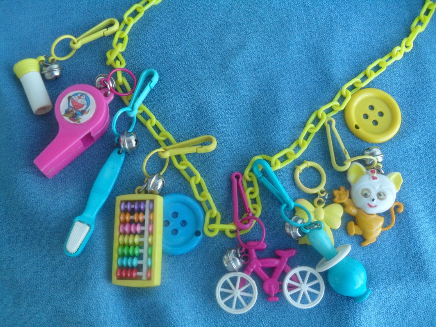 Vintage 1980s Bell Clip Toy Charm Necklace Spring Summer