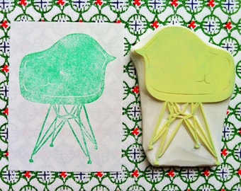 vintage chair stamp. eames chair hand carved rubber stamp. mid century interior design. card making. holiday crafts. father's day gifts