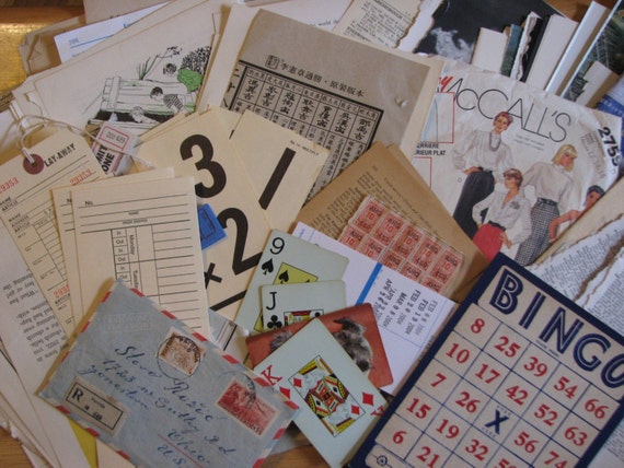 100 pieces of Mixed Media Paper Ephemera for Collage, Altered Arts & Mixed Media Projects
