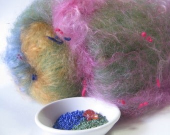 SALE Drum Carded 2oz Batt with Beads "Pond"