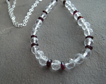 Crystal Quartz and Garnet Necklace