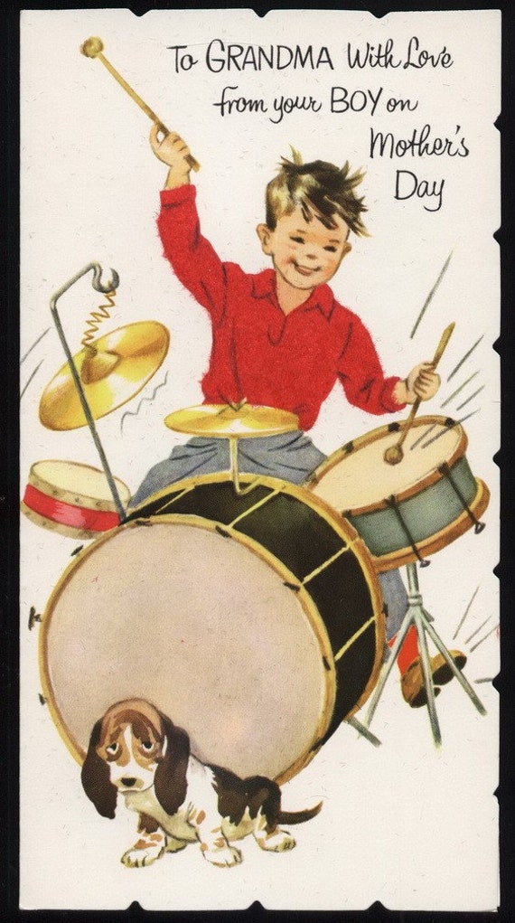 Vintage Drum Set Hound Dog gReeTinG CARD oLd by 