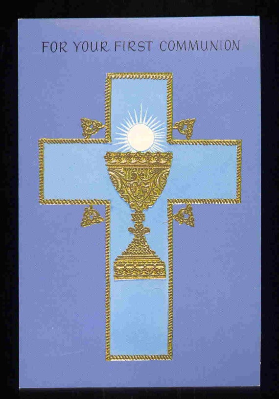 Vintage FIRST COMMUNION Greeting Card Old by vintagerecycling
