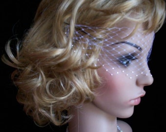 White Venetian Style Net Face Veil With 3 Row Swarovski Crystals