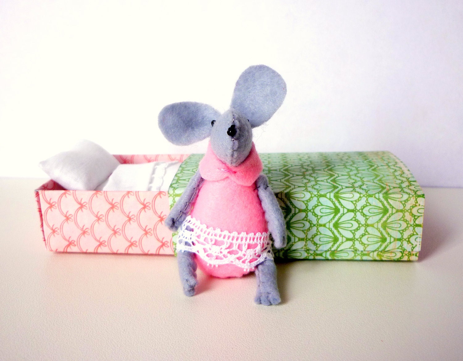 Felt mouse in match box bed by atelierpompadour on Etsy
