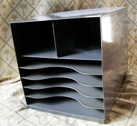 Vintage Metal Paper Organizer For Desktop Industrial 1950s