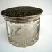 Vintage Cut Carved Glass Jar W Silver Plate Lid Round Scroll Design Flowered