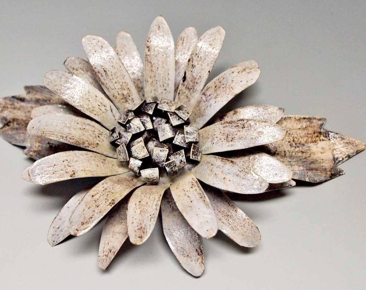 White Metal Flower Handmade Rustic Zen Industrial Vintage