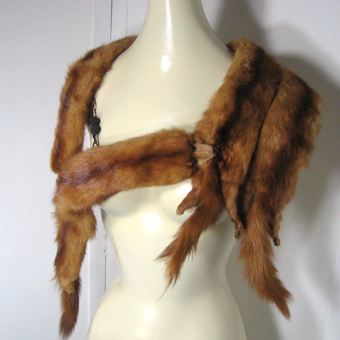 Vintage Fur Stole Scarf Fling Shoulder Wrap Real Fur 4 Pelts