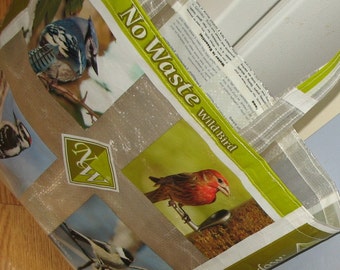 Upcycled Reusable market grocery tote bag for bird lovers