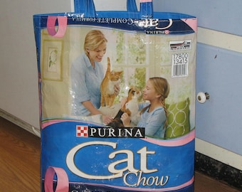 Upcycled Reusable market grocery tote bag for cat lovers