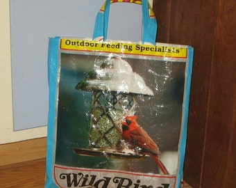 Upcycled Reusable market grocery tote bag for bird lovers