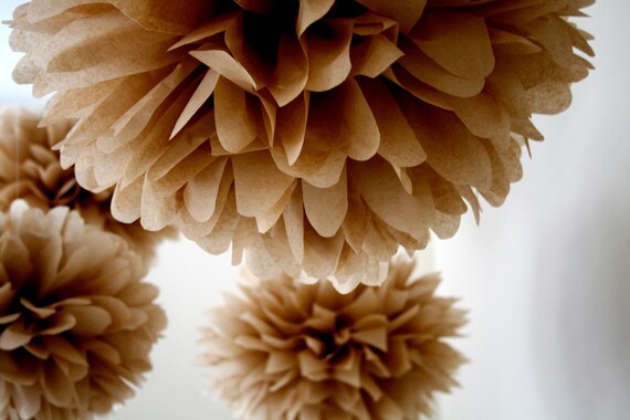NEUTRAL / 5 tissue paper pom poms / wedding decorations / diy / pompoms / nursery poms / brown decorations / neutral decorations Il_570xn