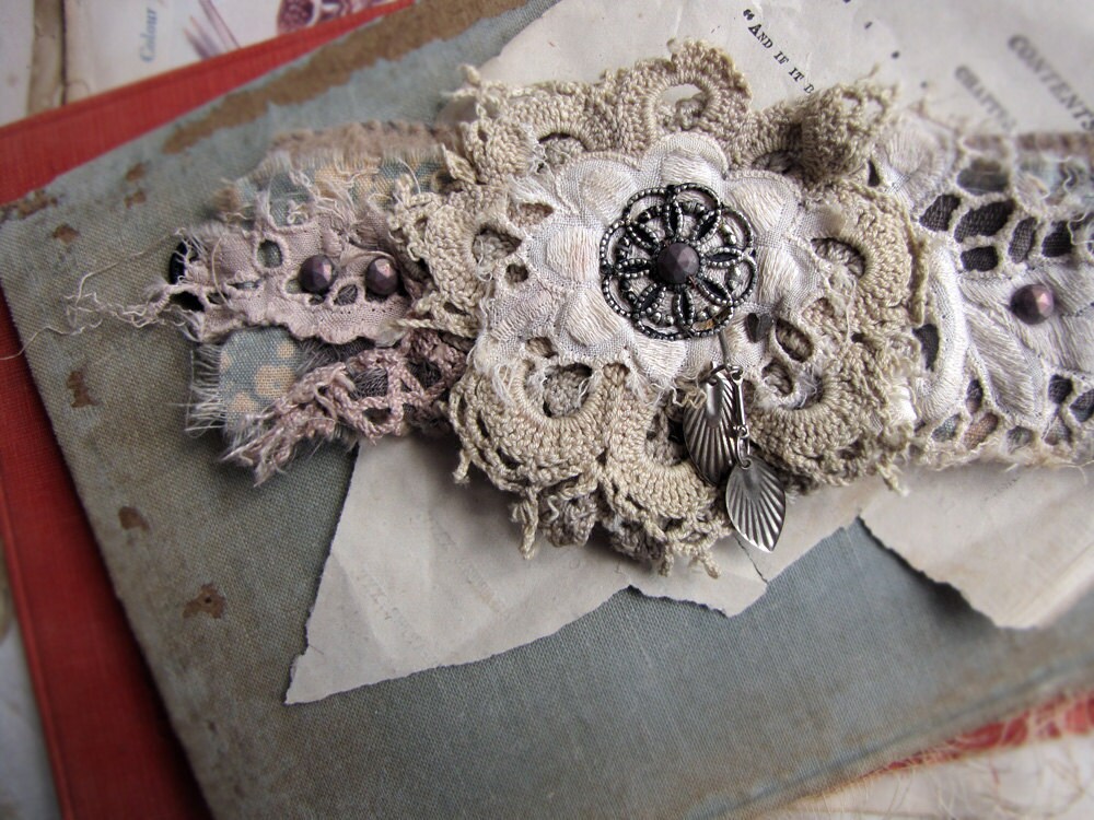 fate vintage fabric wrist cuff hand dyed lace textile