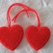 Set of Two Handmade Red Heart Ornaments Plastic Canvas PIF