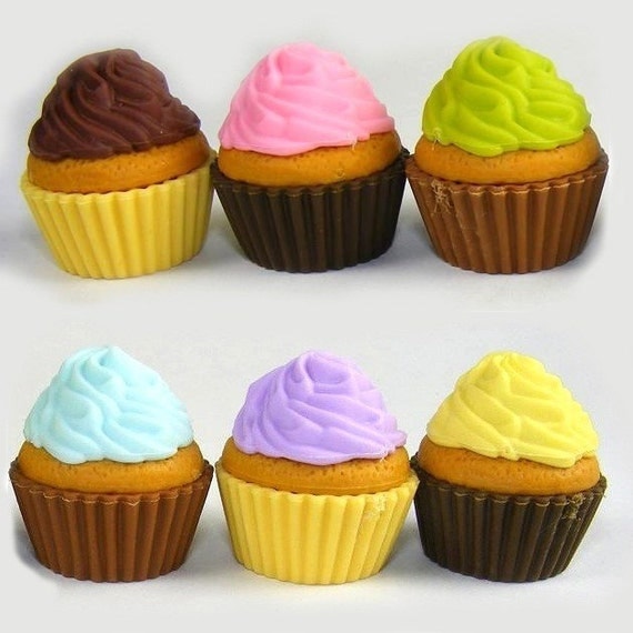 Iwako 6 Frosted Cupcake Erasers by Jujubee555 on Etsy