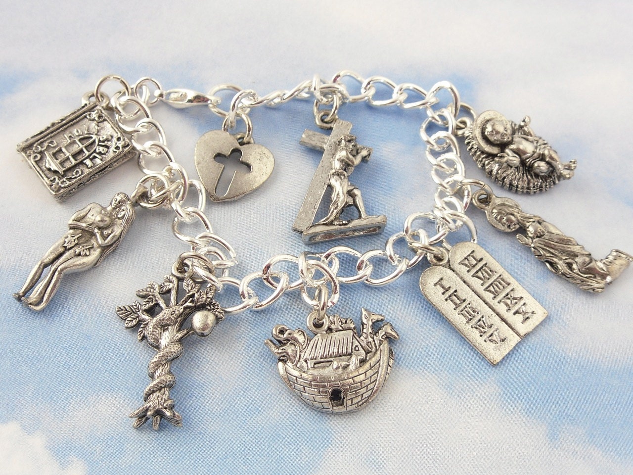 Bible Charm Bracelet Old New Testament Adam & Eve Noahs