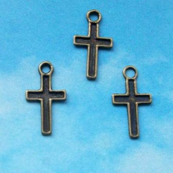 20 cross bronze, cross antiqued  charms, tiny charms 15mm tiny