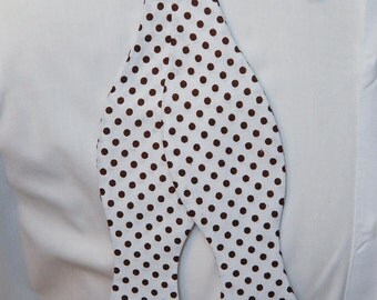 Brown Polka Dots on White Bow Tie