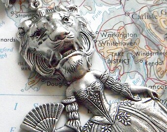 Silver Lion Necklace Lion Head Girl Victorian Steampunk Necklace Circus Freak Girl Dark Carnival Rustic Silver Plated Vintage Style