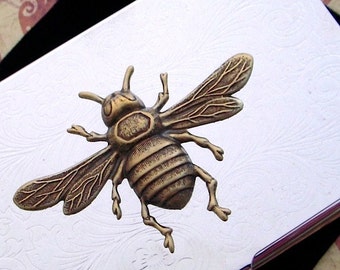 Silver Business Card Case Antiqued Brass Bee Card Holder Mixed Metals Very Slim Vintage Inspired Gothic Victorian Steampunk Style