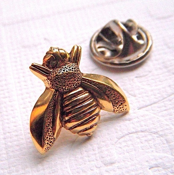 Tie Tack Pin Brass Bee Gothic Victorian Art Deco Vintage Style