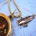 Steampunk Necklace Brass Compass and Tiny Biplane Charm Necklace - Long 30 Inch Chain
