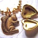 Squirrel and Tiny Heart Locket Necklace - Long Brass Chain Included