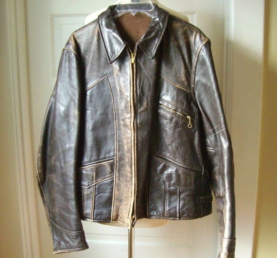 1940's MENS leather MOTORCYCLE jacket on reserve by luluvintage