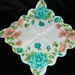 Gorgeous Vintage 13" Scalloped Teal Blue & Peach Floral Wedding Blank Center Handkerchief, 7350