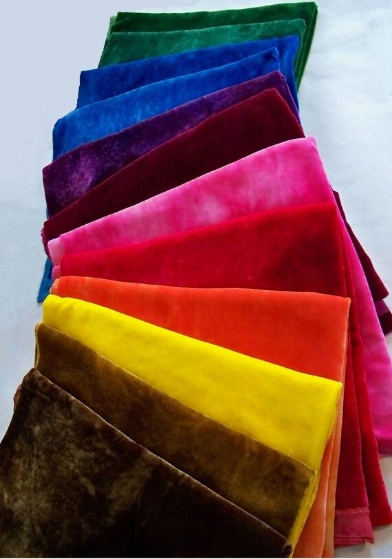 Vibrant Hand Dyed Velvet Fabric 12 pcs Rayon Silk Blend