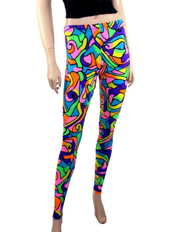 Neon 90s Multi Colored Swirl Spandex Leggings Pants Large XL