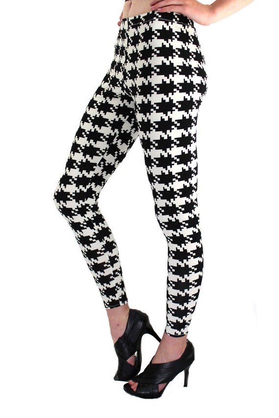 Houndstooth Spandex Pants Black & White Checkered S M L