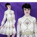 Cocktail Party Dress 1960s Formal MOD 60s Vintage Gold Floral Painting With Sheer Overlay Accordion Pleating Designer Alfred Shaheen S Small