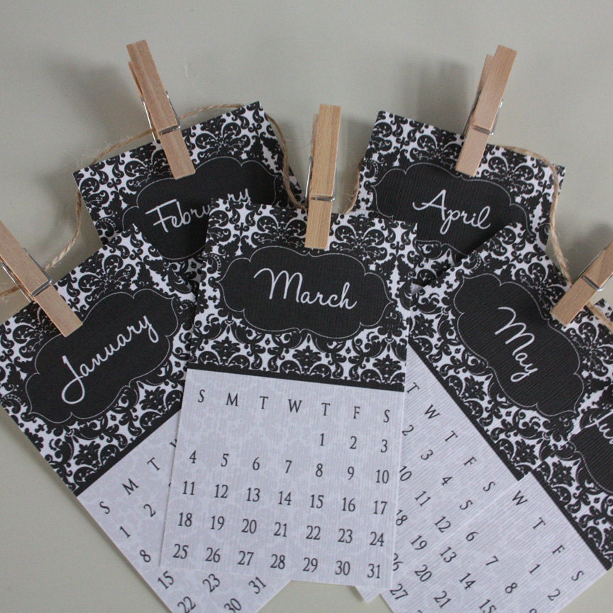 2017 Mini Calendar Instant Printable Damask
