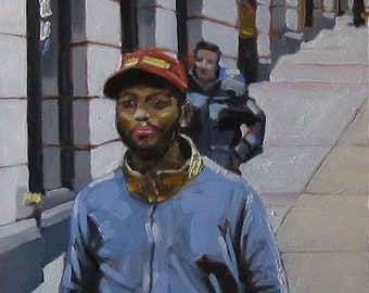 NYC Street Scene Original Painting . "Down in D.U.M.B.O." 10x10 in.