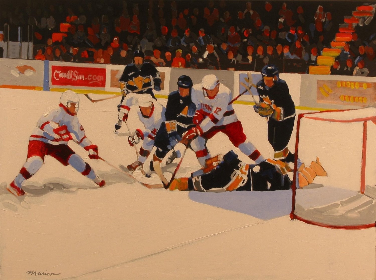 Ice Hockey Original Painting . In the Crease 30x40 in. by edmarion