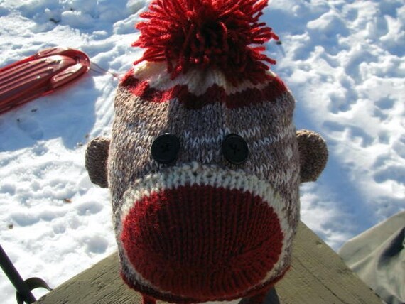 Items similar to Cheeky Sock Monkey Hat with Earflaps on Etsy
