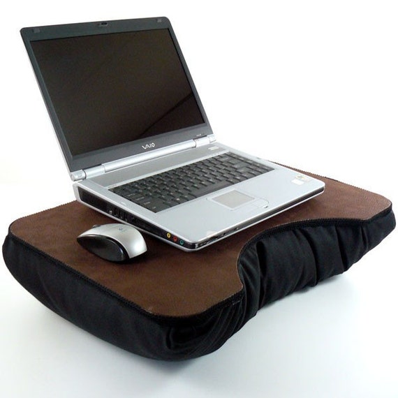 Large Brown Faux Leather Laptop Lap Desk with black pillow