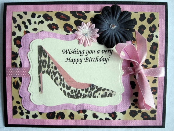 Happy Birthday card leopard print high heel for woman FREE