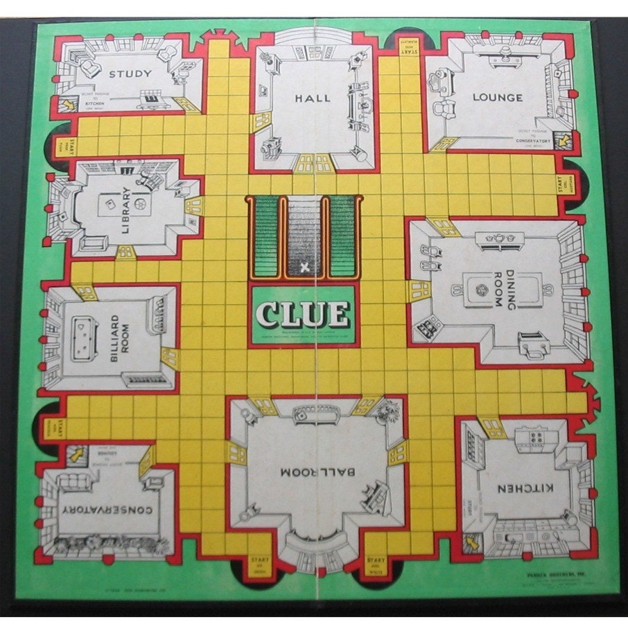 Antique 1949 CLUE GAME BOARD to Upcycle or by outsiderartsupply