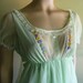 L Vintage 70s Baby Doll Nightgown Flower Power Mini Icy Green Chiffon Daisy Sweet Sexy